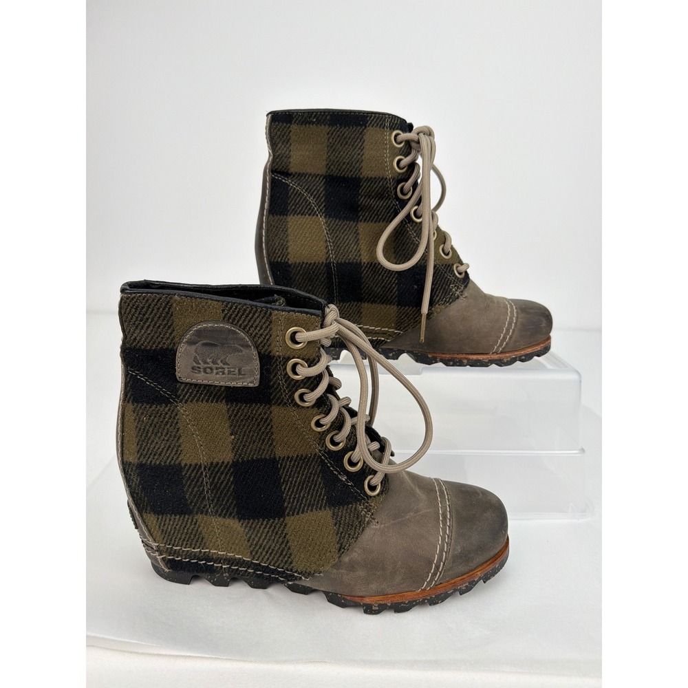 Sorel PDX Wedge Boots 7.5 Green Buffalo Plaid Wool Leather Gorpcore Outdoors